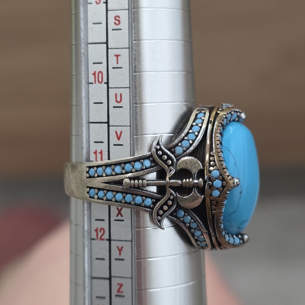 Turquoise Oval Statement Ring - Blue Gemstone Sil… - image 6